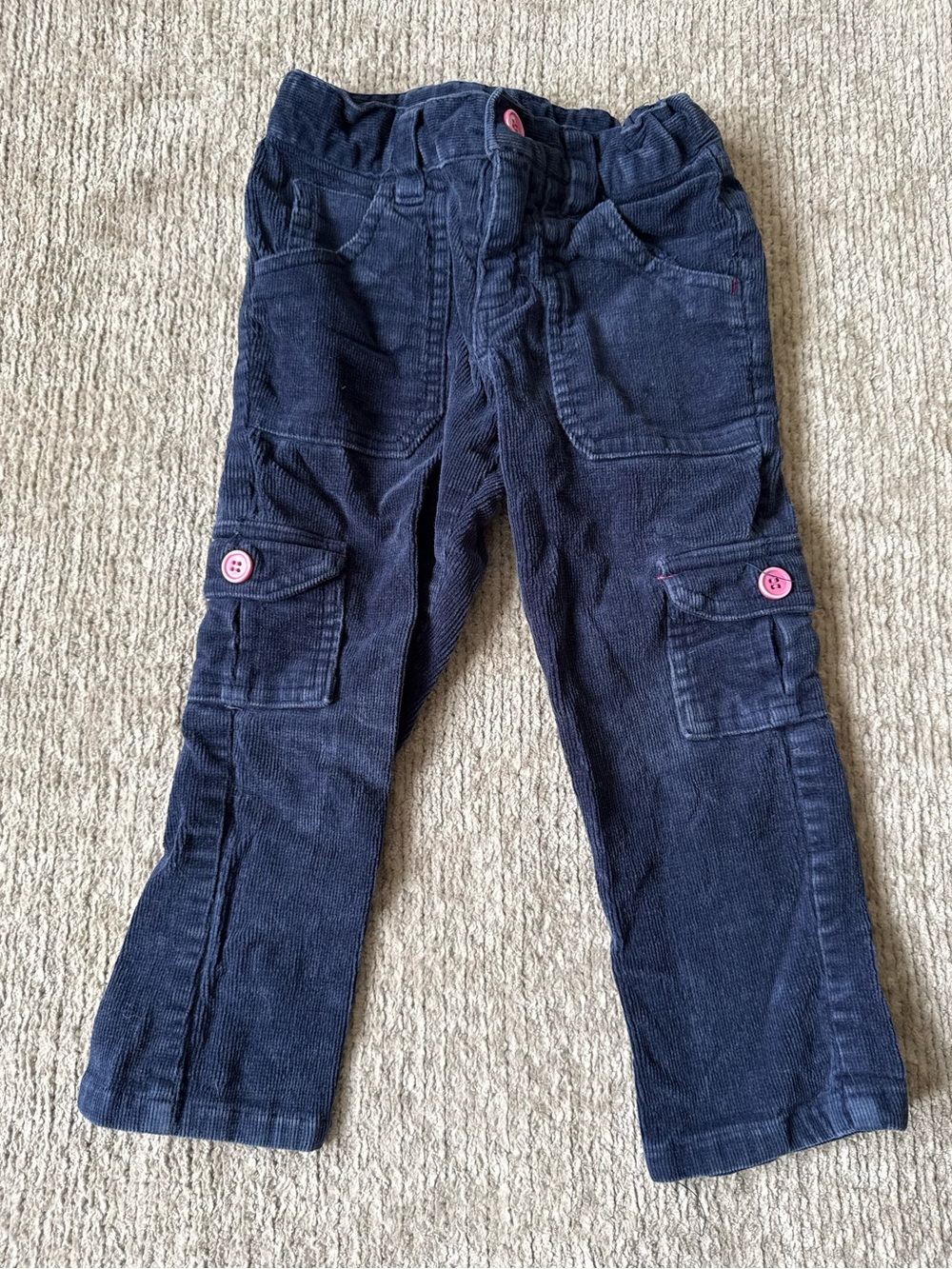 Rugged Bear Navy Corduroy Cargo Pants Pink Button Accent Girls 4T